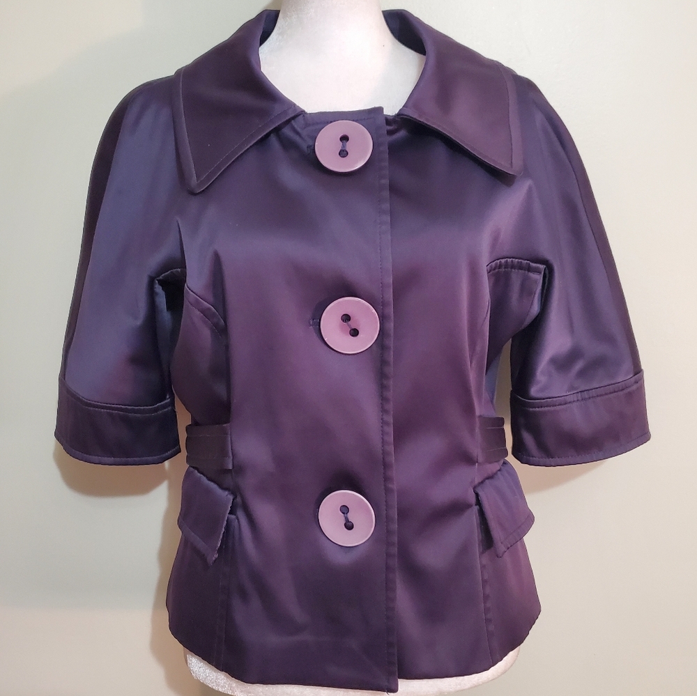 Peppe Peluso Italy Y2k plum shiny satiny short sleeve cropped blazer jacket L